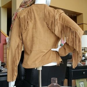 NWOT Live a Little faux brown suede fringe moto M